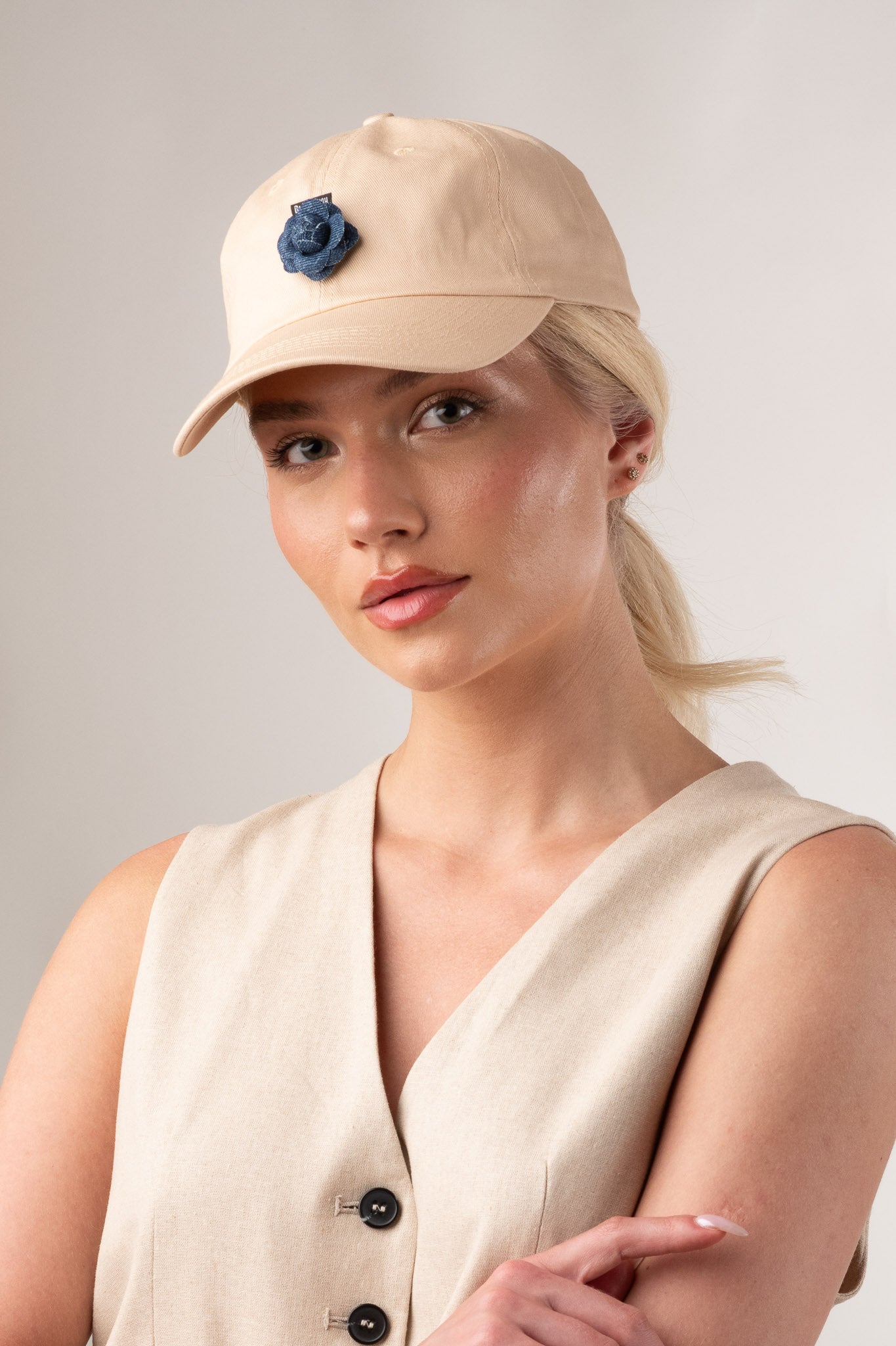 Beige hat & Denim camellia Bundle